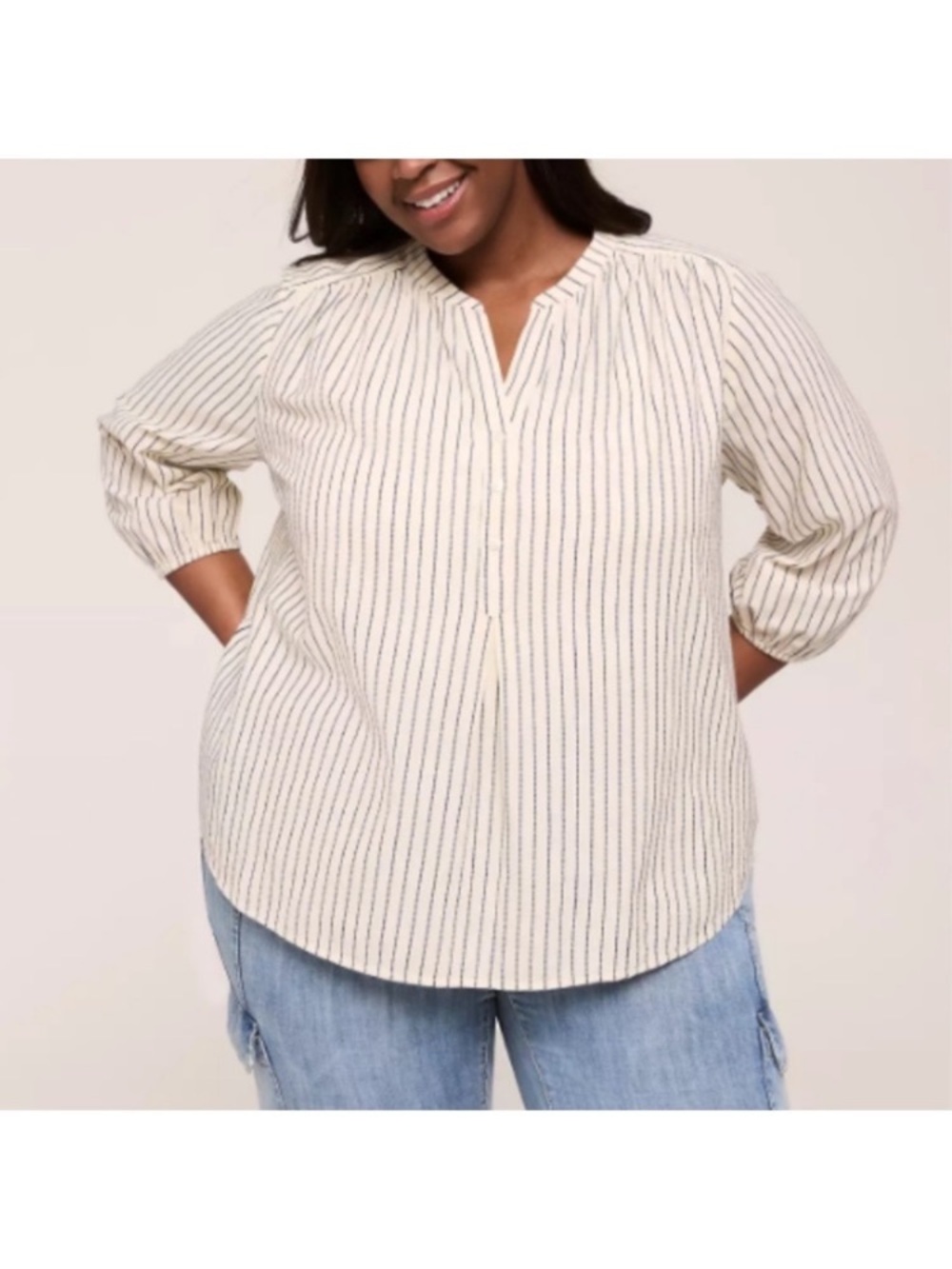 🔥10 for $100🔥 NWT Lane Bryant striped Y-neck Striped Blouse plus size